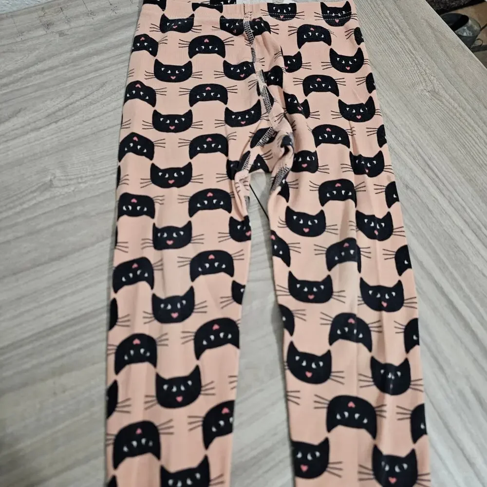 Hanna Andersson Pajama Set Pink Black Cat Face Long Sleeve Girls US 4